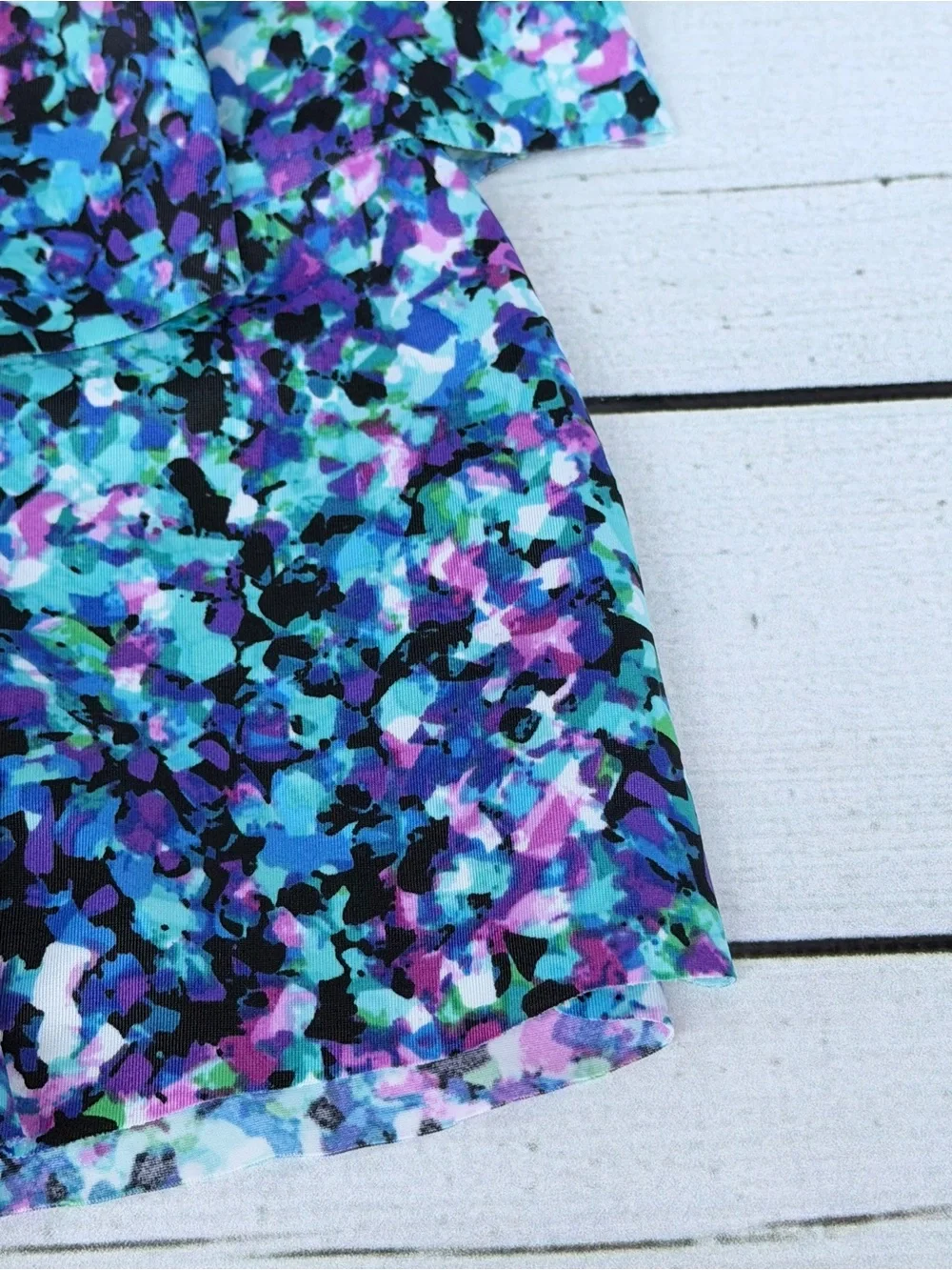Vibrant Blue & Purple Abstract Floral Ruffle Tankini Top - Size 10